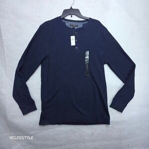 Banana Republic Factory Mens Navy Blue Waffle Knit Henley Shirt L 594435-02-1